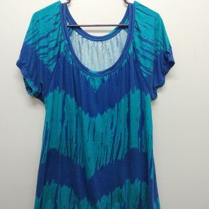 LANE BRYANT STRIPED TIE DYE BLUE ELASTIC CAP SLEEVE AND WAIST SHIRT SIZE 14/16